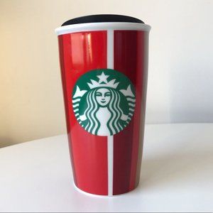 Starbucks Ceramic Coffee Travel Mug Red Cup 12 oz.